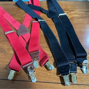 Vintage Suspenders Lot – Black Red – GAS & West Germany Hardware – Y-Back Braces
